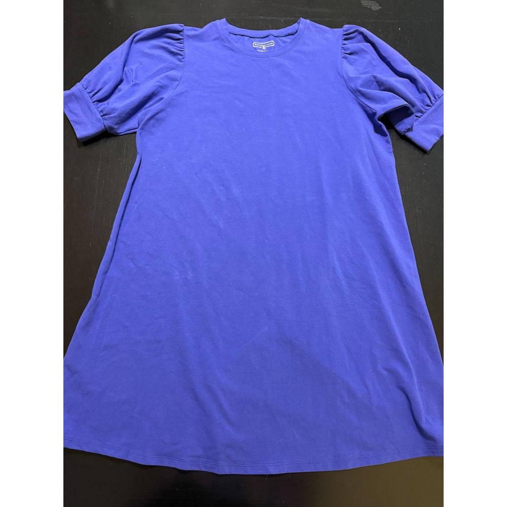 Duffield Lane Jennifer dress Blue Puff Sleeve Knit A-Line XL Cotton Spandex